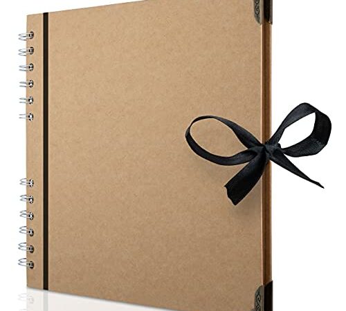 21 x 21 cm Fotoalbum zum selbstgestalten Sammelalbum mit 60 braunen Seiten, Fotobuch Scrapbook Album - ideal für Kunst und Bastelprojekte