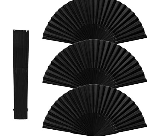 3Stück Silk Handfächer Hochzeitsfächer Dekoration Faltfächer Folding Fans Hand Klappfächer Vintage Handheld Faltventilator Chinesischer Fächer schwarz für Männer Damen Hochzeit Party Geschenke