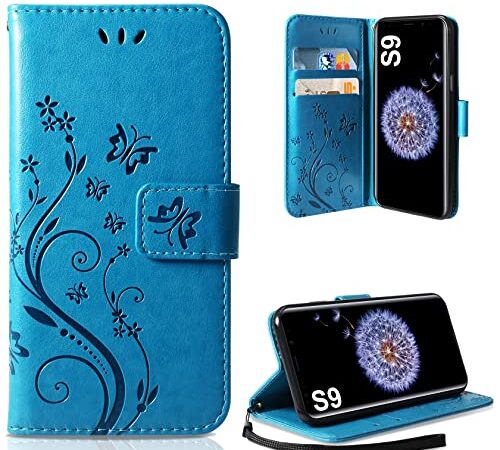 AROYI Lederhülle Kompatibel mit Samsung Galaxy S9 Hülle, Premium Leder Flip Wallet Handyhülle PU Leder Klappbar Handytasche Magnetisch Kartenfach Schutzhülle Kompatibel mit Samsung Galaxy S9