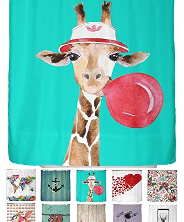 arteneur® - Giraffe - Anti-Schimmel Duschvorhang - Recycelt 180x200 mit Öko-Tex Standard 100 - Beschwerter Saum, Blickdicht, Wasserdicht, Waschbar, Ringe & E-Book