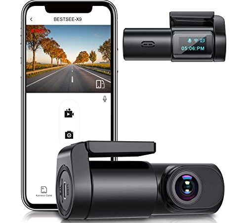 Bestsee Dashcam Auto Vorne,1080P WiFi Auto Kamera, Mini Front Dash Kamera für Autos, 170° Weitwinkel, G-Sensor,App Steuerung,Parküberwachung,2.4GHz WiFi,Loop-Aufnahme,Nachtsicht,Max 128G…