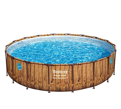 Bestway Power Steel Swim Vista Series Frame Pool Komplett-Set mit Filterpumpe Ø 549 x 122 cm, Holz-Optik (Pinie), rund