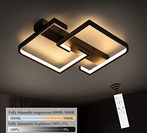 CBJKTX Deckenlampe LED 35W Schwarze Wohnzimmerlampe dimmbar mit Fernbedienung Modern Design Schlafzimmerlampe Esstischlampe Bürolampe Flurlampe