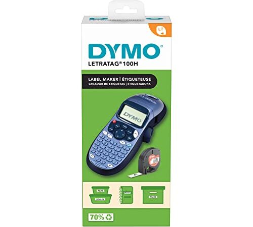 DYMO LetraTag LT-100H Beschriftungsgerät Handgerät | Tragbares Etikettiergerät mit ABC Tastatur | blau | Ideal fürs Büro oder zu Hause