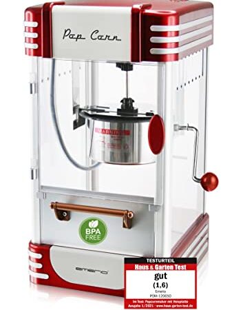 Emerio Popcornmaschine POM-120650, antihaftbeschichteter Behälter auch für süßes oder salziges Popcorn geeignet, 360 Watt, groß