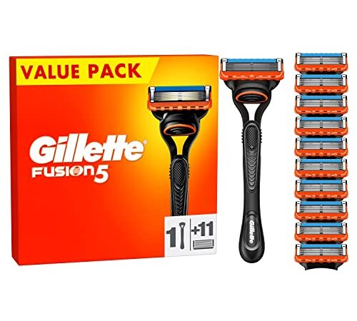 Gillette Fusion 5 Nassrasierer Herren, Rasierer + 11 Rasierklingen mit 5-fach Klinge, Geschenk für Männer