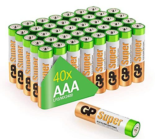 GP Batterien AAA 1,5V Super Alkaline Longlife Technologie, Vorratspack 40 Stück Micro AAA Batterien in praktischer Briefkasten-tauglicher Versandverpackung