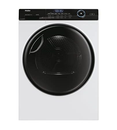 Haier I-PRO SERIE 5 HD90-A3959 Wärmepumpentrockner / 9 kg/A+++ / Smart Home: Wi-Fi & hOn App/Inverter-Motor / 3 Trockenstufen wählbar/Edelstahltrommel/I-Refresh Dampfprogramm, Weiß