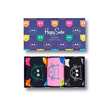 Happy Socks 3-Pack Mixed Cat Socks Set, farbenfrohe und verspielte, Socken für Männer und Frauen, Mehrfarbig (41-46)