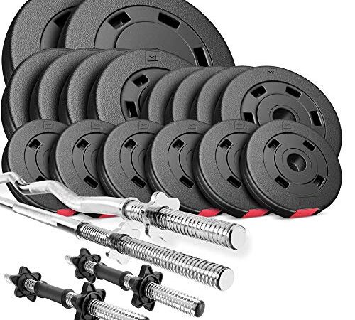 Hop-Sport Hantelset 75 kg 1x Langhantel-Stange, 1x SZ Curl-Stange, 2X Kurzhanteln, Gewichte 2x10kg / 4x5kg / 4x2,5kg / 6x1,25kg