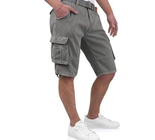 Indicode Kjeld Herren Cargo Shorts mit 6 Taschen inkl. Stoffgürtel aus 100% Baumwolle | Kurze Hose Bermuda Sommer Herrenshorts Short Men Pants Cargohose kurz Sommerhose für Männer