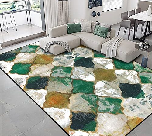 Jiyuhang Teppich Wohnzimmer 200x300 cm, Kurzflor Teppich Schlafzimmer The Carpet Relax Moderner Flauschiger Abstrakt Farbverlauf, Creme Smaragd Senfgelb Streifen Designer Teppiche Gegend