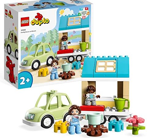 LEGO 10986 DUPLO Zuhause auf Rädern, Spielzeugauto mit großen Steinen, Figuren und Spielzeugauto für Jungen und Mädchen ab 2 Jahre, entwickelt Feinmotorik