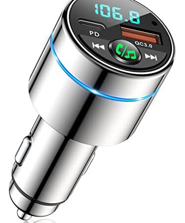 Mohard FM Transmitter Auto Bluetooth 5.3, Ganzmetall PD 20W & QC3.0 18W Schnelles Autoladegerät Zigarettenanzünder, KFZ Bluetooth Adapter Auto Freisprechanlage, Noise Cancelling Mikrofon, Ringlicht