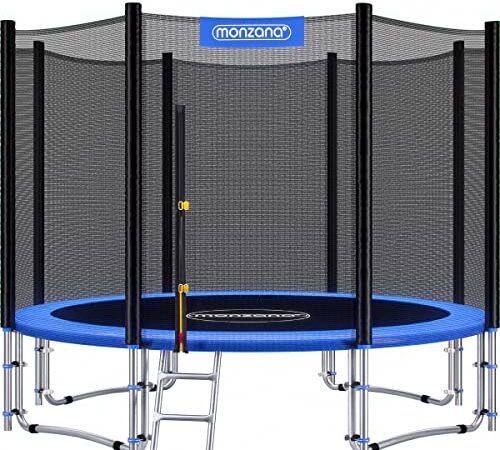 Monzana Trampolin Ø 305 cm TÜV SÜD GS Zertifiziert Komplettset inkl. Sicherheitsnetz, Leiter, Randabdeckung & Zubehör - Kindertrampolin Gartentrampolin