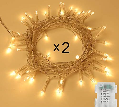 Opard 2stk 50er LED Lichterkette Batterienbetrieben mit Timer 5M 8 Modi, IP65 Wasserdicht für Innen Außen Weihnachten Zimmer Bett Hochzeit Party Schlafzimmer Weihnachtsbaum