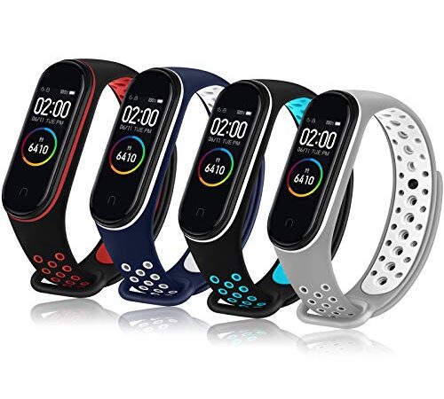 Oumida 4-Pack Kompatibel für Xiaomi Mi Band 4/3 Armband, Sport Ersatzarmband Silikon Atmungsaktiv Uhrenarmbänder für Xiaomi Mi Band 4 / Mi Band 3 (4 Farbe-C)