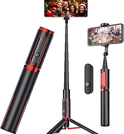 Selfie Stick Bluetooth, Aluminium Selfie Stick Stativ Handy Stativ mit fernauslöser für iPhone 14/13/12 Pro Max, Samsung, Huawei etc.-Handy Selfie, Videoaufnahme, Videoblogs und Live Streaming (Rot)