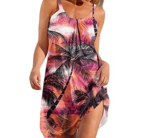 Sommerkleid Damen Knielang Geschenke für Frauen A-Linie Lose Casual Strandkleider Freizeitkleider Sexy One Shoulder Partykleid mit Regenbogen Druck Meine bestellungen anzeigen Sommer Ärmellos K