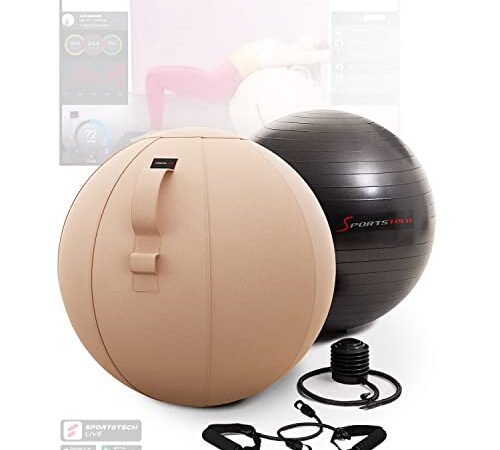 Sportstech Gymnastikball 65cm - Zuhause & Büro |Sitzball ergonomisch für Yoga, Pilates, Schwangerschaft & Home Gym | Massage Ball/ Balance Stuhl, Beckenboden Trainingsgerät + Fitness Zubehör| YOBA100