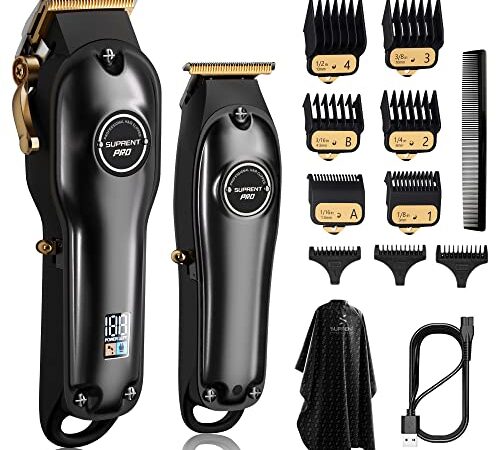 SUPRENT® Professionelle Haarschneidemaschine für Herren, Haarschneide-Set und T-schneidemaschine Zero Gap, kabelloses Friseurschneide-Set mit LED-Display (schwarz)