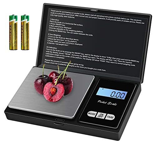 Taschenwaage Feinwaage 500g/0.01g Grammwaage Goldwaage Präzisionswaage Digitalwaage mit LCD Display und 7 Einheiten Tara Funktion (Einschließlich 2 Batterien)