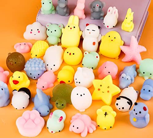 twoonto Mini Squishy Pack, Soft Mochi Squishy Toys 40 Pcs Moji Fidget Toy, Kawaii Tier Squishies Partytüten Füllstoff Stressabbau Spielzeug für Kinder Erwachsene Weihnachten Geburtstagsgeschenk