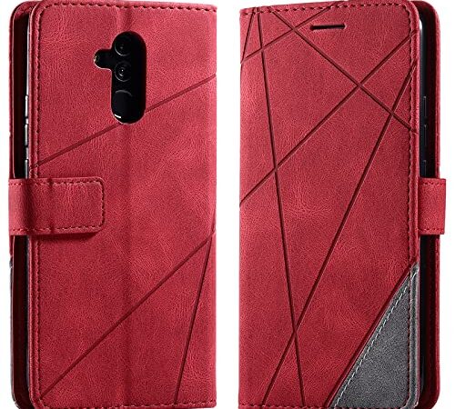 Vankii Kompatibel mit Huawei Mate 20 Lite Hülle, Flip Wallet Handyhülle PU Leder Brieftasche Tasche Case Stoßfeste Schutzhülle [Kartenschlitzen] [Magnetverschluss] [Standfunktion] (Rot)