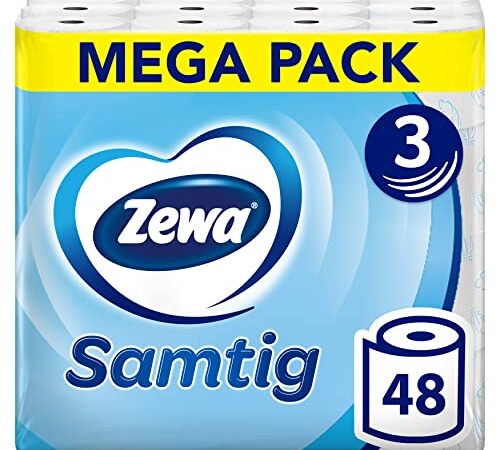 Zewa samtig Toilettenpapier, extra sanftes WC-Papier 3-lagig mit innovativer Kombilagen-Qualität, 1 x Vorratspack mit 48 Rollen (3 x 16 Rollen)