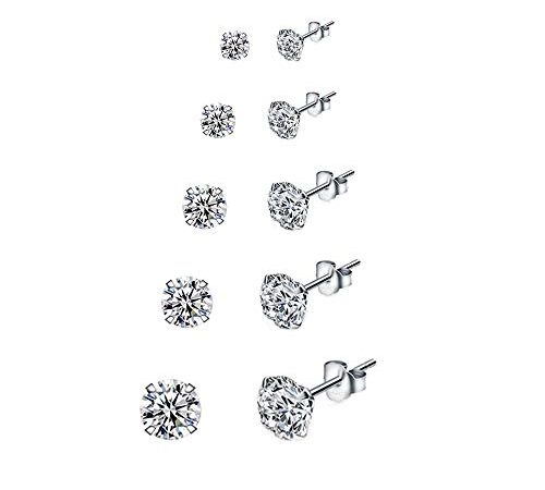 5 Paare 925 Silber Set Stecker Diamant Damen Silber Ohrstecker Herren in 3, 4, 5, 6, 7mm Ohrringe für Damen Männer Mädchen