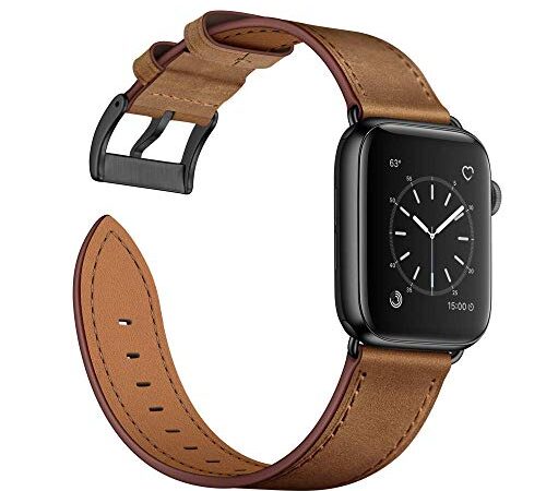 Arktis Lederarmband kompatibel mit Apple Watch (Apple Watch Ultra 49 mm) (Series 7 8 45 mm) (Series SE 6 5 4 44 mm) (Series 3 2 1 42 mm) Wechselarmband [Echtleder] - Vintage Braun