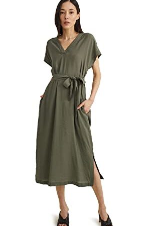 C&A Damen Kleid V-Ausschnitt Midi Shift-Form Kleider grün 40