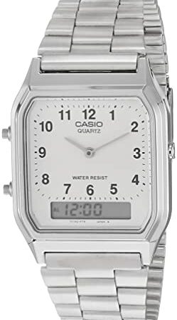 Casio Collection Herren Analog/Digital Quarz mit Edelstahlarmband – AQ-230A-7BMQYES, Silber (Zifferblatt: Weiß)