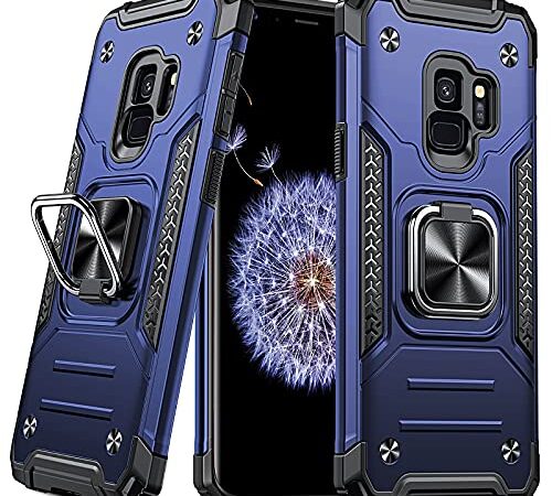 DASFOND Armor Hülle für Samsung Galaxy S9 Case mit Kameraschutz Militär Stoßfest Handyhülle [Upgrade 2.0] 360 Grad Metal Ring Halter Ständer Schutzhülle [für Handyhalterung Auto Magnet], Blau