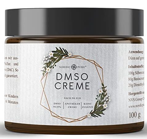 DMSO Creme Dimethylsulfoxid 99,9% Reinheit - in einer hochwertigen Basicreme nach DAC Deutschem Apotheken Codex - im braunen Apotheker Glastiegel - 100ml