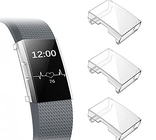 Fintie Schutzhülle kompatibel mit Fitbit Charge 2 - [3 Stück] Ultra-Dünn Leichte Displayschutz Polycarbonat Schutzfolie Gehaüse Abdeckung, Transparent