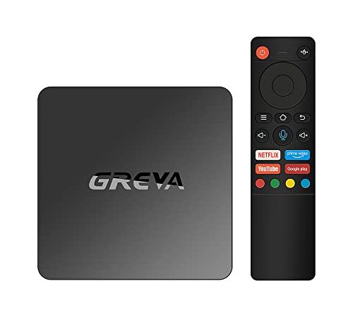 GREVA Android TV Box, Android Box 11.0, 4GB RAM 64GB ROM, S905Y4, Ultra HD 4K, HDR WiFi 2.4/5GHz Dual Band, 10/100M LAN Enternet, Bluetooth 4.2 Smart Box