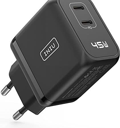 INIU USB C Ladegerät, USB C Netzteil with 45W 2-Port Type C Stecker Adapter PD 2.0 GaN II Tech Schnellladegerät Charger für Samsung Galaxy S22 Ultra S23 iPhone 14 13 12 11Pro Max Mini iPad Pro Tablet