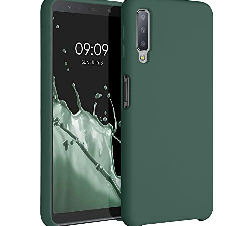 kwmobile Hülle kompatibel mit Samsung Galaxy A7 (2018) Hülle - dünnes Silikon Handy Case - Handyhülle weiche Oberfläche - kabelloses Laden - Moosgrün