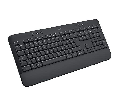 Logitech Signature K650 Comfort kabellose Tastatur mit Handballenauflage, BLE Bluetooth/Logi Bolt USB-Empfänger, Soft-Touch-Tastatur, Numpad, PC/Windows/Mac, Deutsches QWERTZ - Grau