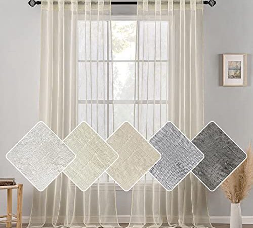 MIULEE Vorhang Gardinen Transparent Schiebevorhänge Voile Sheer Leinenvorhang Vorhang Gardinen Wohnzimmer Fensterschal Lichtdurchlässig Dekoschal Schlafzimmer 2er Set 140x245cm (B x H) Beige