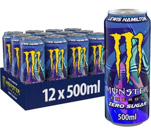 Monster Energy Lewis Hamilton Zero - koffeinhaltiger Energy Drink mit erfrischendem Pfirsich-Nektarinen Geschmack - ohne Zucker und ohne Kalorien - in praktischen Einweg Dosen (12 x 500 ml)