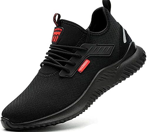 Nasonberg Arbeitsschuhe Herren Damen Sicherheitsschuhe Stahlkappen Schutzschuhe Leicht Stahlkappenschuhe Sportlich Arbeitsschutzschuhe Unisex (C Schwarz 43EU)