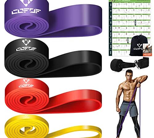 Resistance Bands, Widerstandsbänder mit 4 Widerstandsstufen mit Türanker und Trainingsplakat, Fitnessbänder für Yoga, Pilates, Training, Physiotherapie, Krafttraining für Männer und Frauen