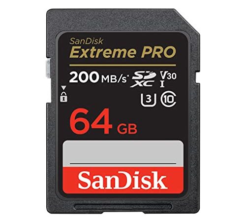 SanDisk Extreme PRO SDXC UHS-I Speicherkarte 64 GB (V30, Übertragungsgeschwindigkeit 200 MB/s, U3, 4K UHD Videos, SanDisk QuickFlow-Technologie, temperaturbeständig)