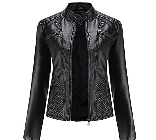 SHADIOA 2021 Lederjacke Damen Reißverschlüsse Frühling Herbst Damen PU Lederjacke Schlank Motor Biker Mantel Weibliche Übergroße,Schwarz,3XL