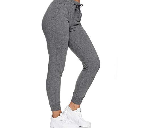 Smith & Solo Jogginghose Damen – Sporthose Frauen Baumwolle| Sweatpants Slim Fit Freizeithose Lang | Trainingshose Fitness High Waist – Jogger Laufhosen Modern Anthrazit/L