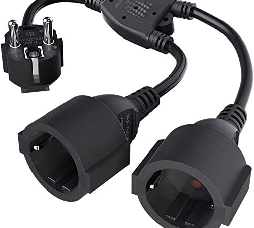 Verlängerungskabel, verlängerungsschnur mit 2-Wege-Steckdosen, 16 A/250 V/max 3680 W Doppelstecker Für Steckdose, Büro und Zuhause, schwarz