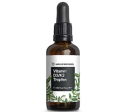 Vitamin D3 + K2 Tropfen 50ml - Premium: 99,7+% All-Trans (K2VITAL® von Kappa) + hoch bioverfügbares Vitamin D3 - Laborgeprüft, hochdosiert, flüssig und in Deutschland produziert