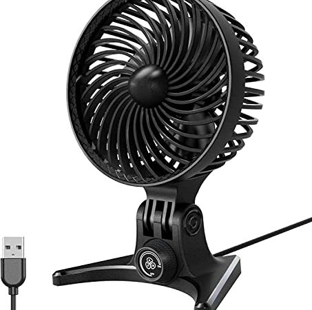 ZOEYEA USB Ventilator Mini,Tischventilator leise klein,Tragbarer Ventilator Stufenlosen Geschwindigkeit,130° klappbar,Zum Reinigen abnehmbar,Ventilator Tisch für Büro,Schlafzimmer,schwarz